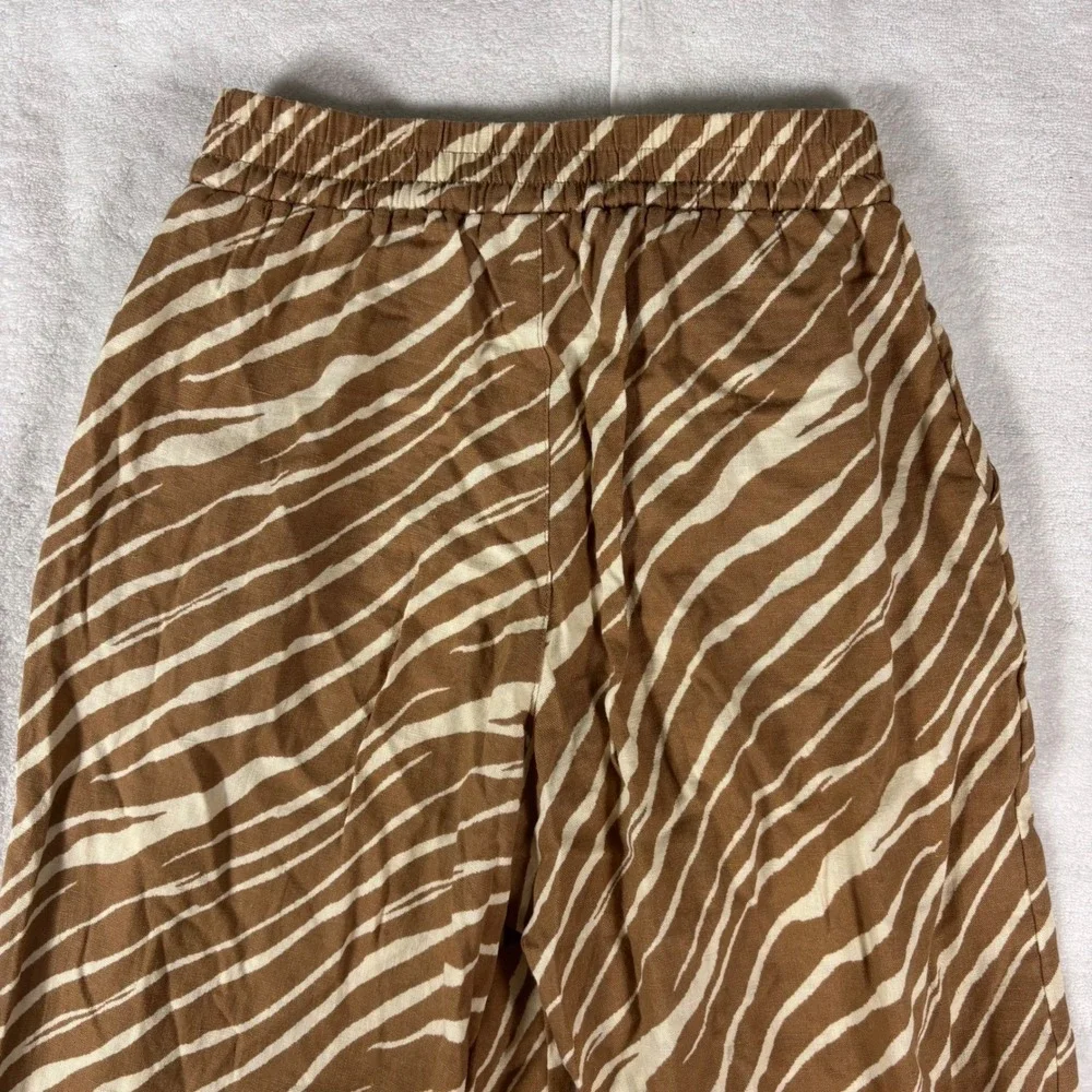 A New Day Wide Leg Linen Pants Women XS Brown Zebra Print Drawstring Comfortcore